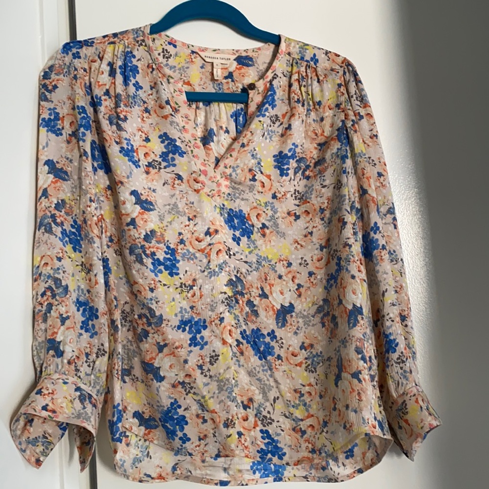 REBECCA TAYLOR 100% silk blouse size 0 floral